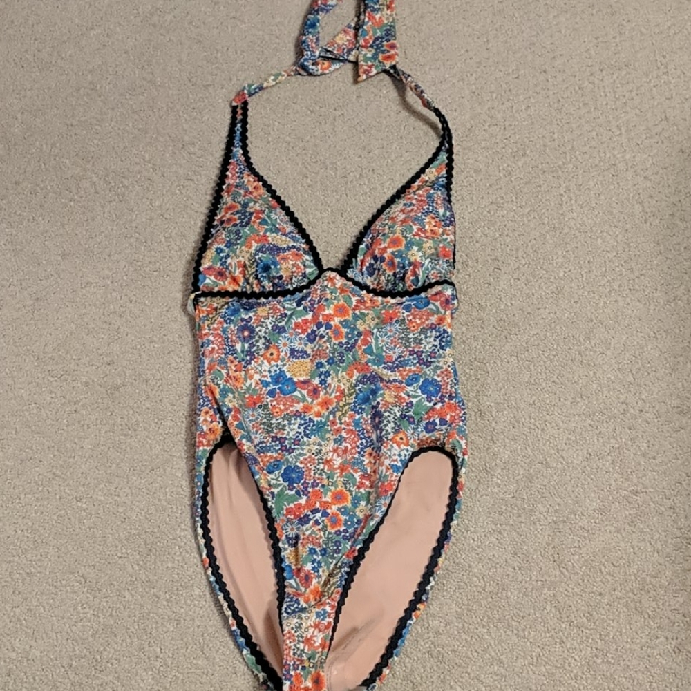 J Crew Halter Floral One-Piece Swimsuit